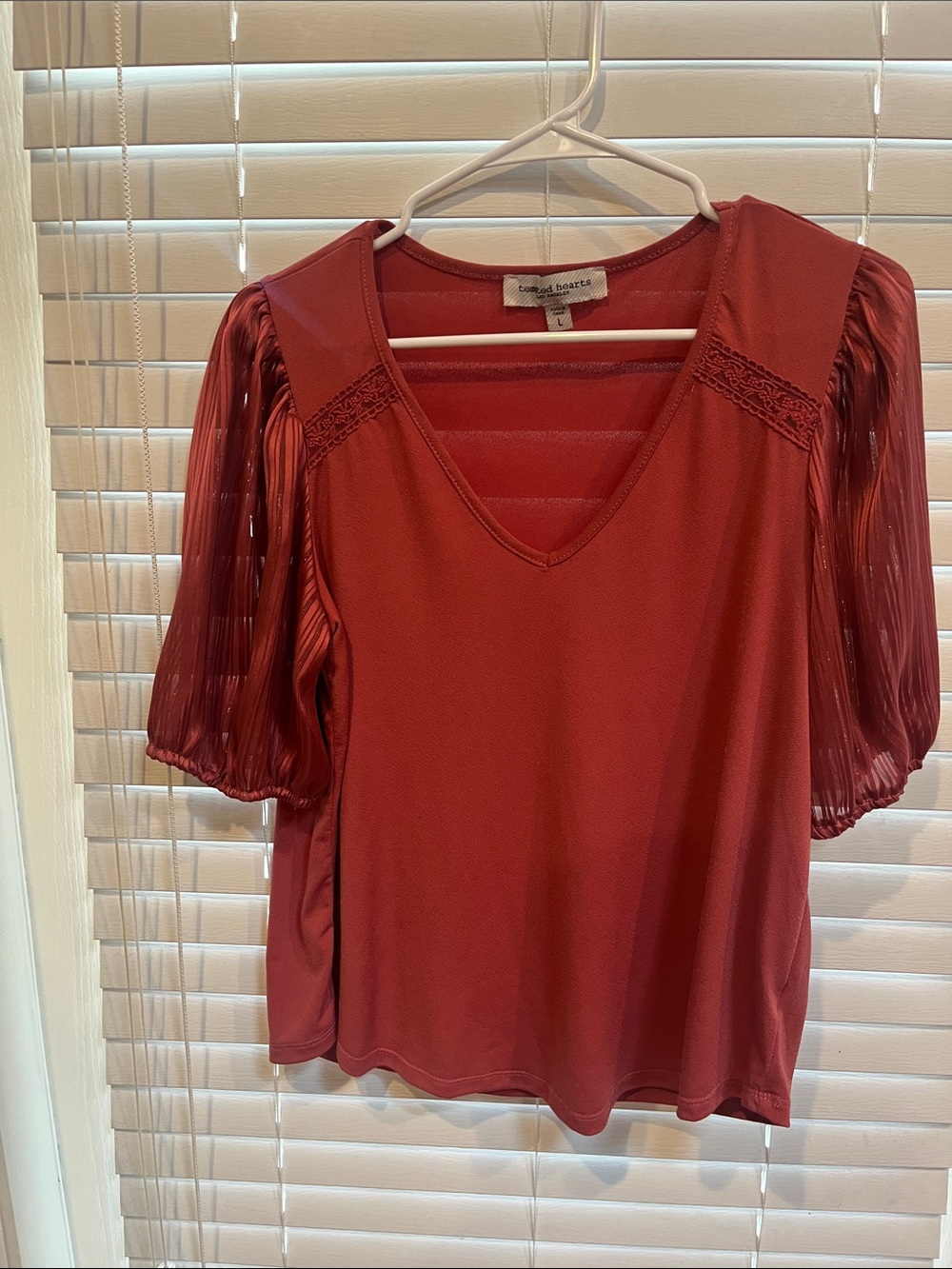 Tempted Hearts Red V-Neck Puff Sleeve Blouse